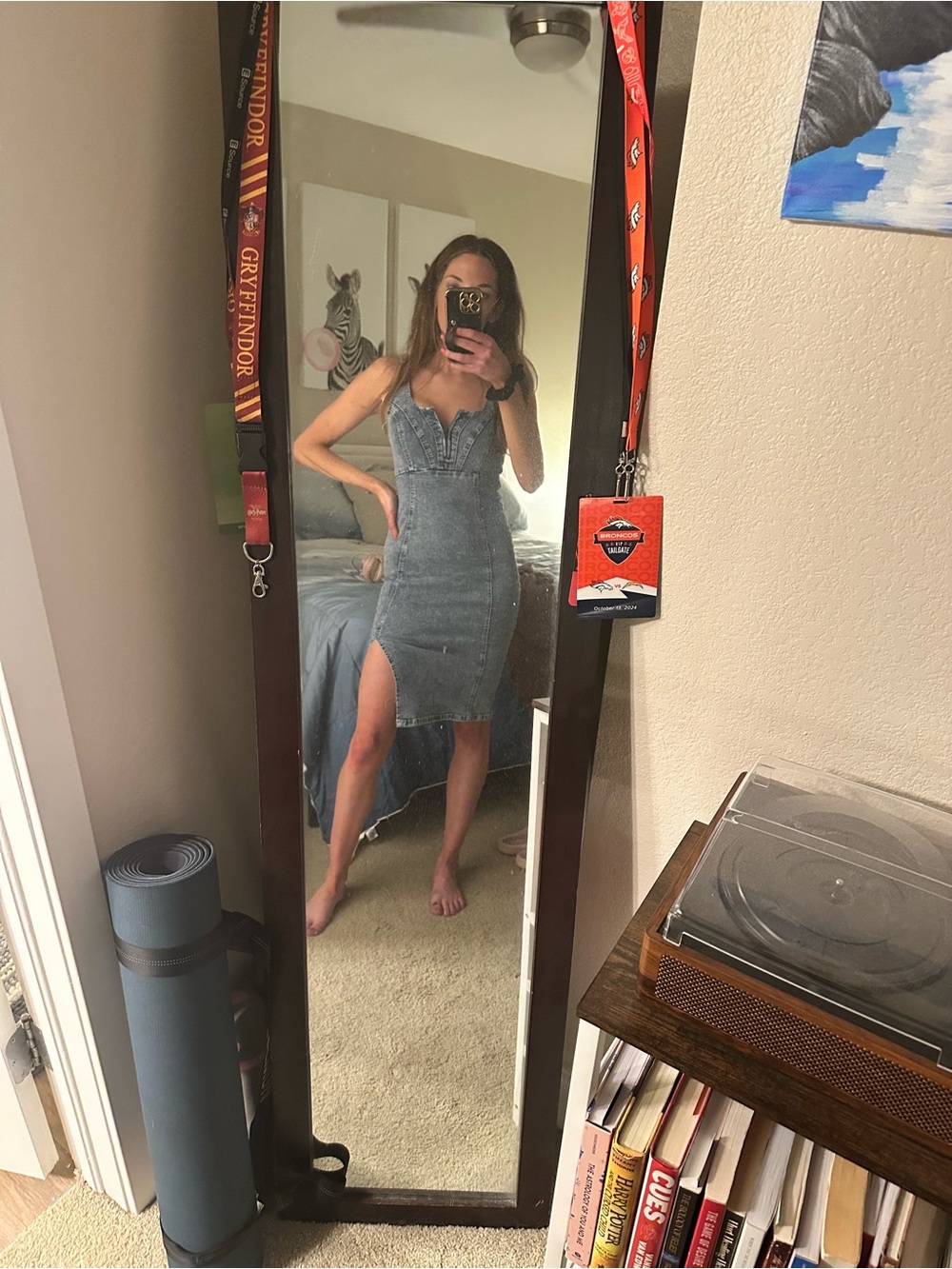 Denim Bodycon Midi Dress with Side Slit - Light Blue - Picture 13 of 13